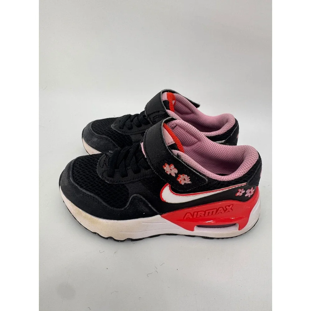 Nike Air Max SYSTM Sneakers Kids 10.5C Black Pink Floral Embroidery FQ8958-001